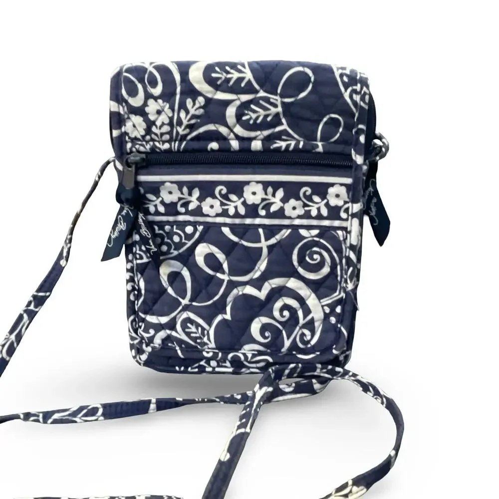 Vera Bradley Mini Hipster Indigo Pop Crossbody Bag Floral Blue White Quilted